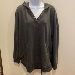 The Sweatshirt Project L, grey tunic sweater with pockets and hoodie.
